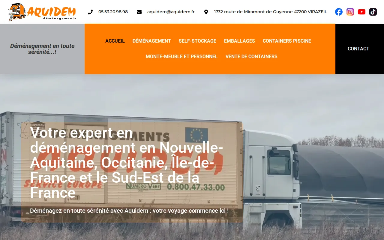 Aperçu du site AQUIDEM, DÉMÉNAGEMENT PARTICULIERS & PROFESSIONNELS