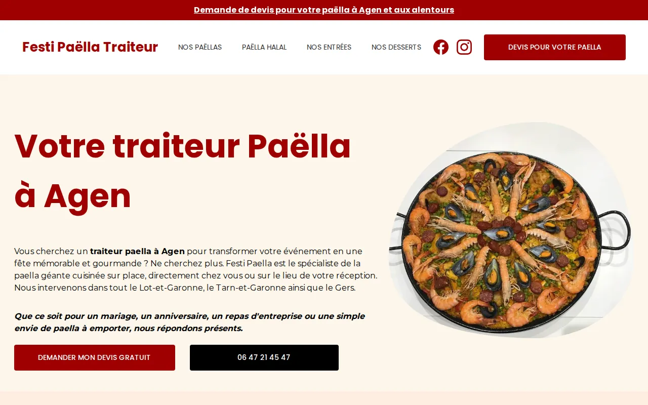 Aperçu du site FESTI PAËLLA, TRAITEUR À AGEN