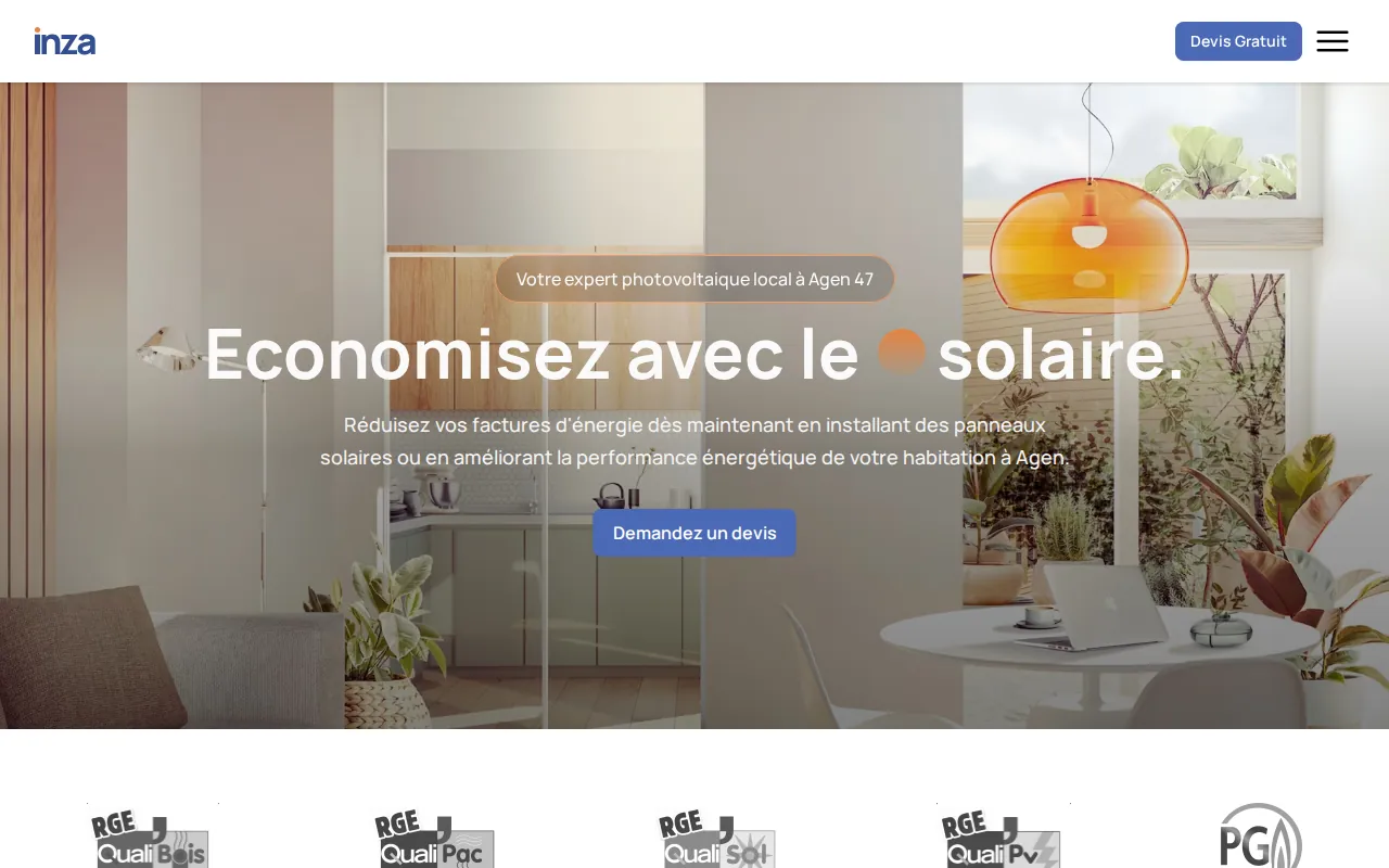 Aperçu du site INZA GROUPE, PHOTOVOLTAÏQUE