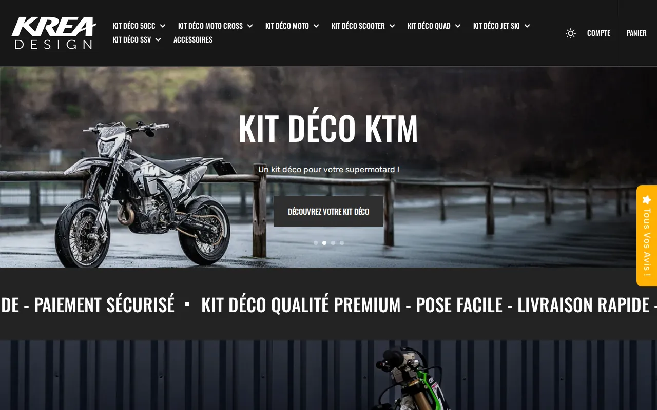 Aperçu du site KREA DESIGN, KITS DÉCO POUR MOTOS