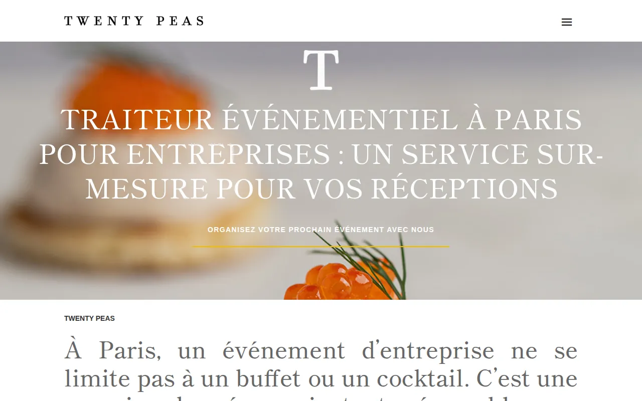 Aperçu du site TWENTY PEAS, TRAITEUR & ÉVÉNEMENTIEL À PARIS