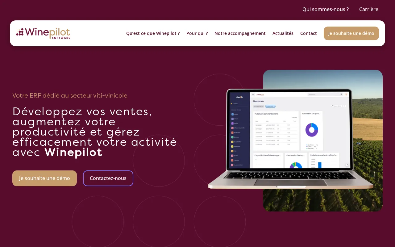 Aperçu du site WINEPILOT, LOGICIEL VITICOLE